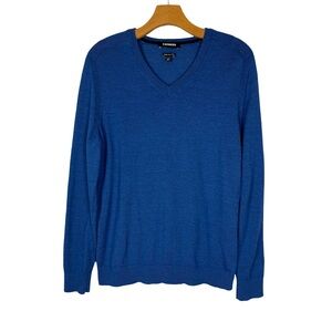 Express Merino wool blend V-Neck Sweater Royal Blue